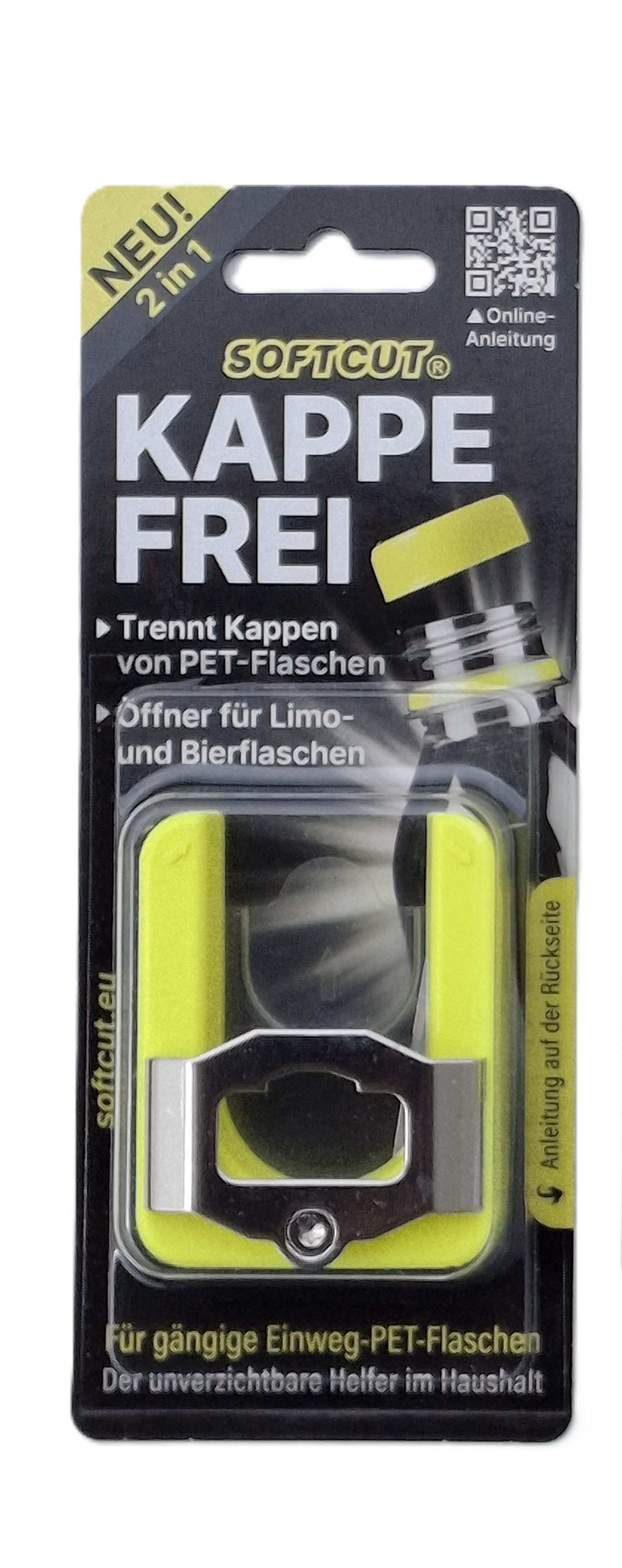 SOFTCUT® / PET-Deckel-Trenner & Flaschenöffner / Größe M, Gelb